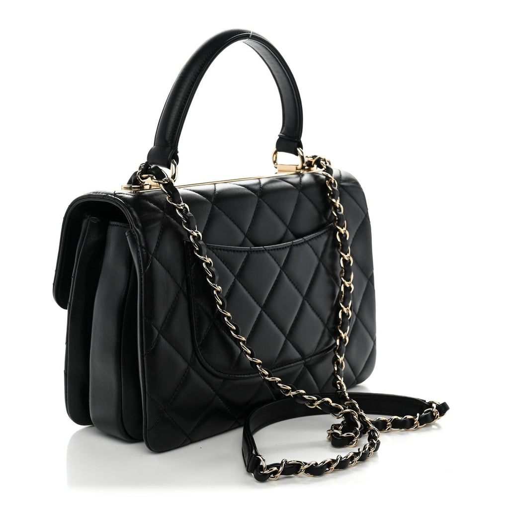 Lambskin Quilted Small Trendy CC Dual Handle Flap Bag Black