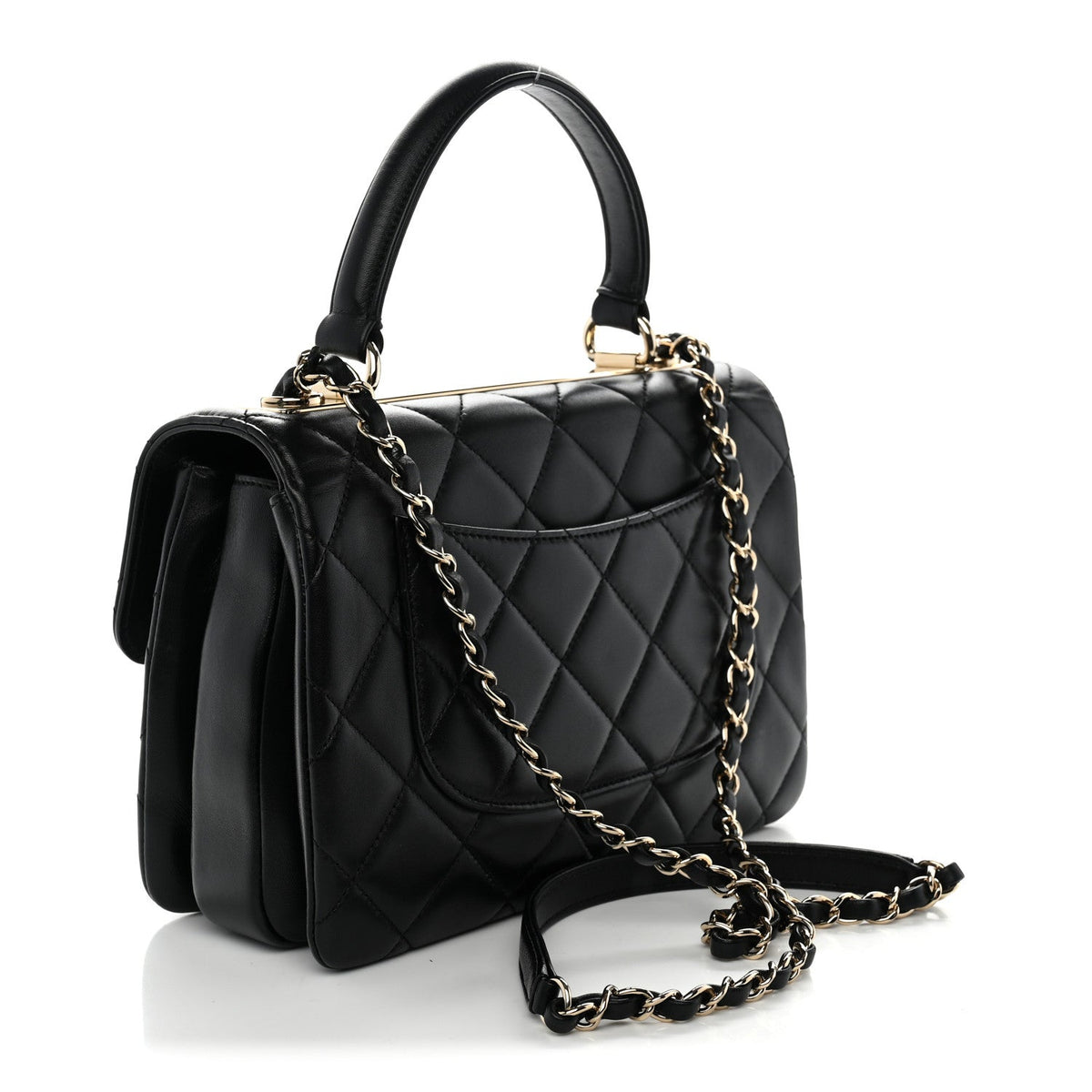 Lambskin Quilted Small Trendy CC Dual Handle Flap Bag Black
