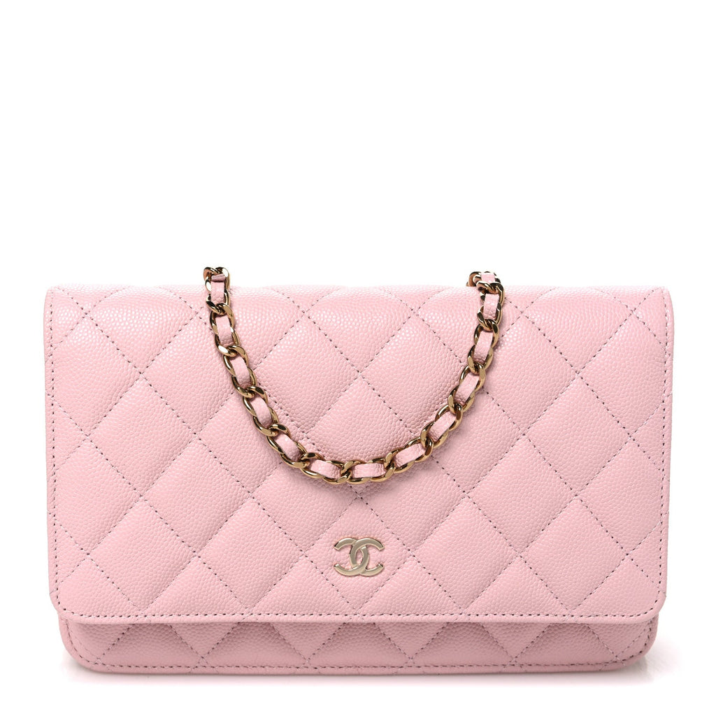 Caviar Quilted Wallet on Chain WOC Light Pink