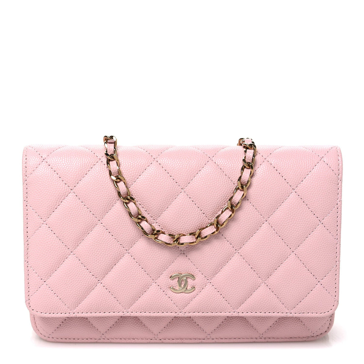 Caviar Quilted Wallet on Chain WOC Light Pink