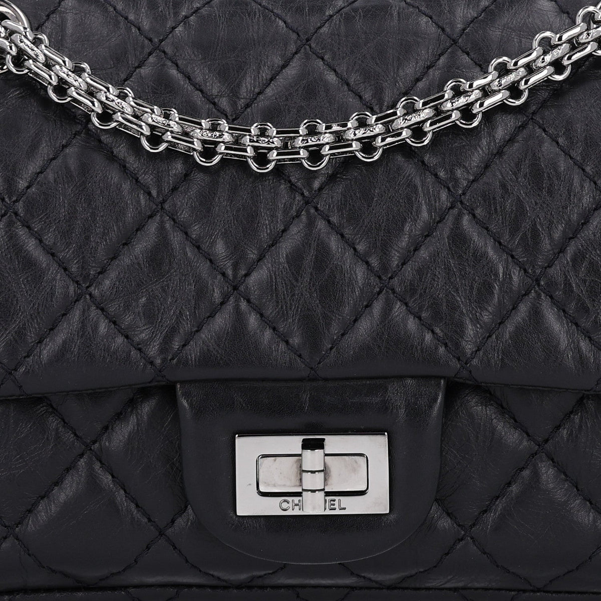 Aged Calfskin Quilted 2.55 Reissue Mini Flap Black