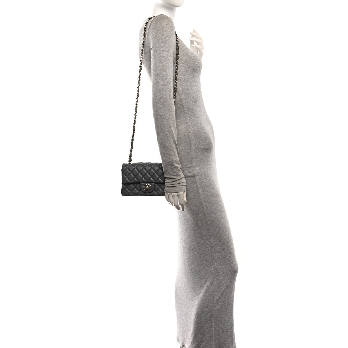 Lambskin Quilted Mini Rectangular Flap Dark Grey