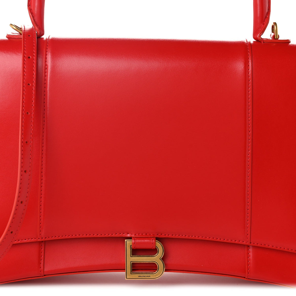Shiny Box Calfskin Medium Hourglass Top Handle Bag Bright Red