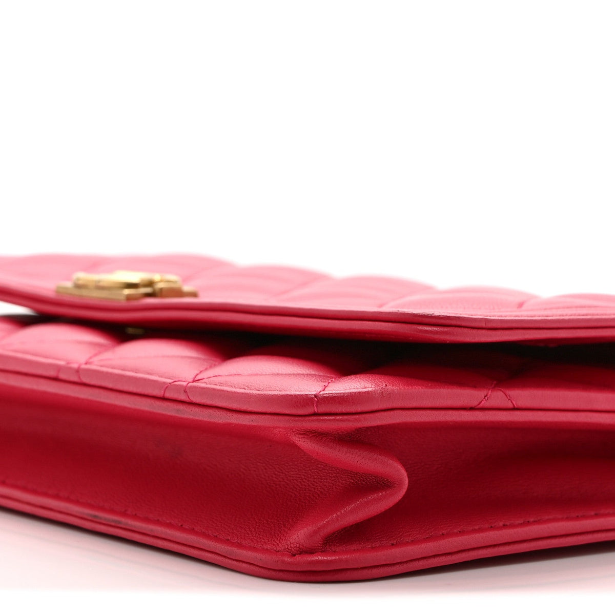 Lambskin Quilted Boy Wallet On Chain WOC Dark Pink