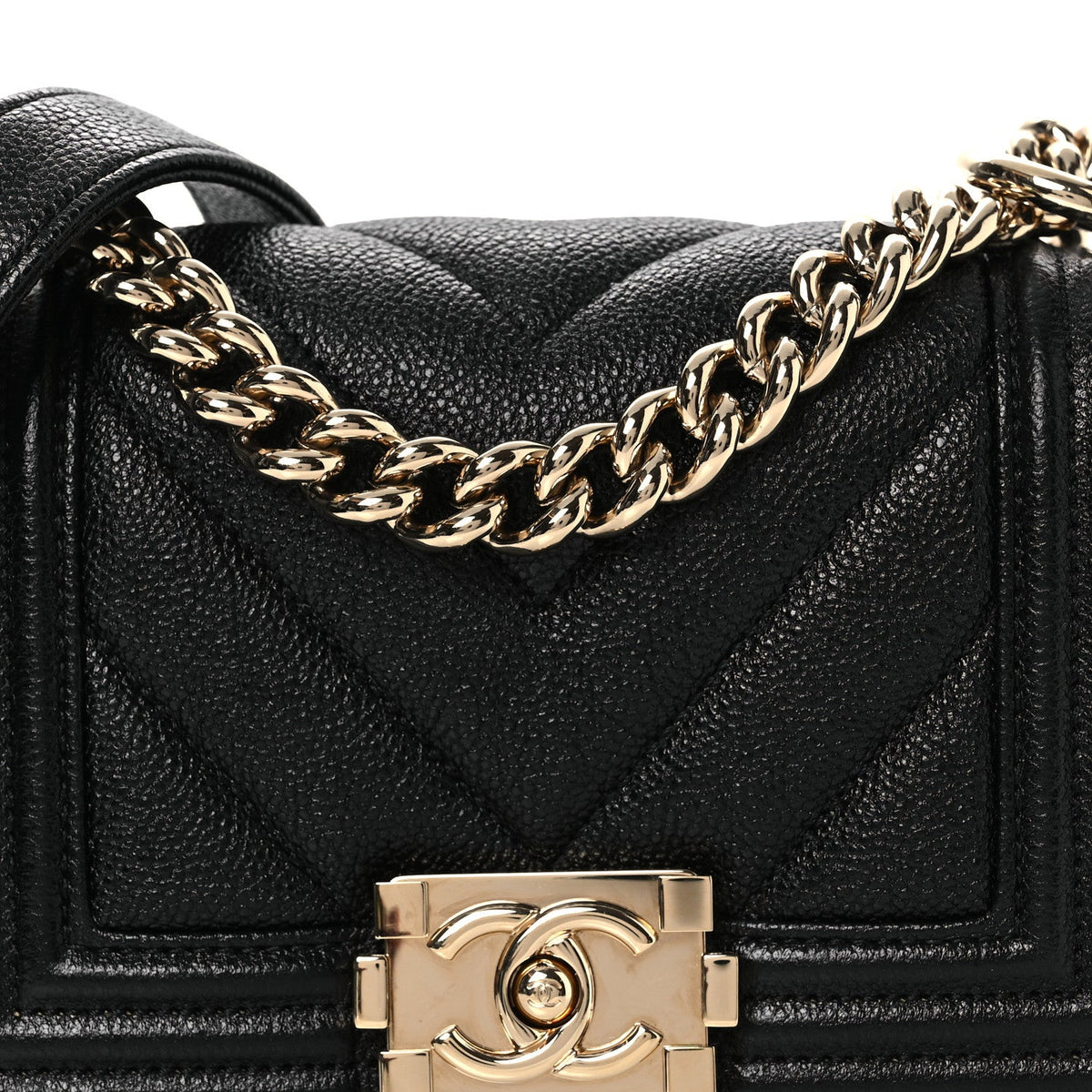 Caviar Chevron Quilted Mini Boy Flap Black