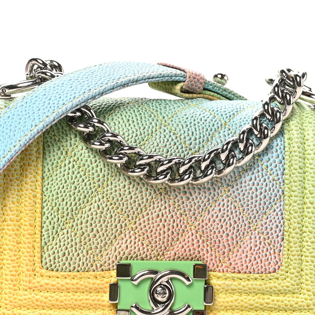 Caviar Quilted Mini Cuba Rainbow Boy Flap  Pink Multicolor