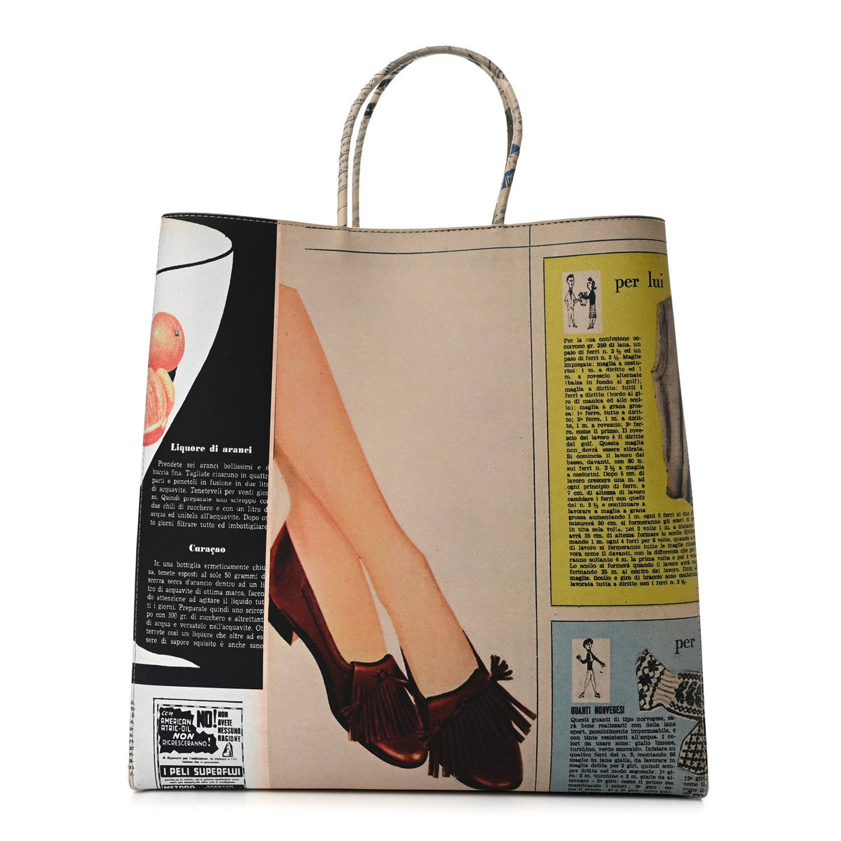 Printed Calfskin Medium Newspaper Tote Bag