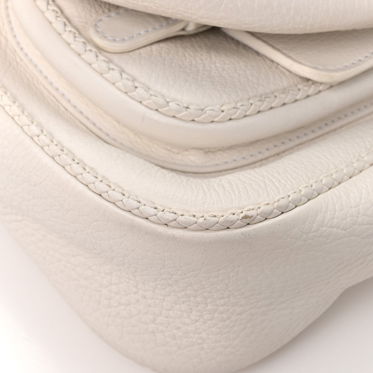 Pebbled Calfskin Braided Gaucho Double Saddle Flap Bag White