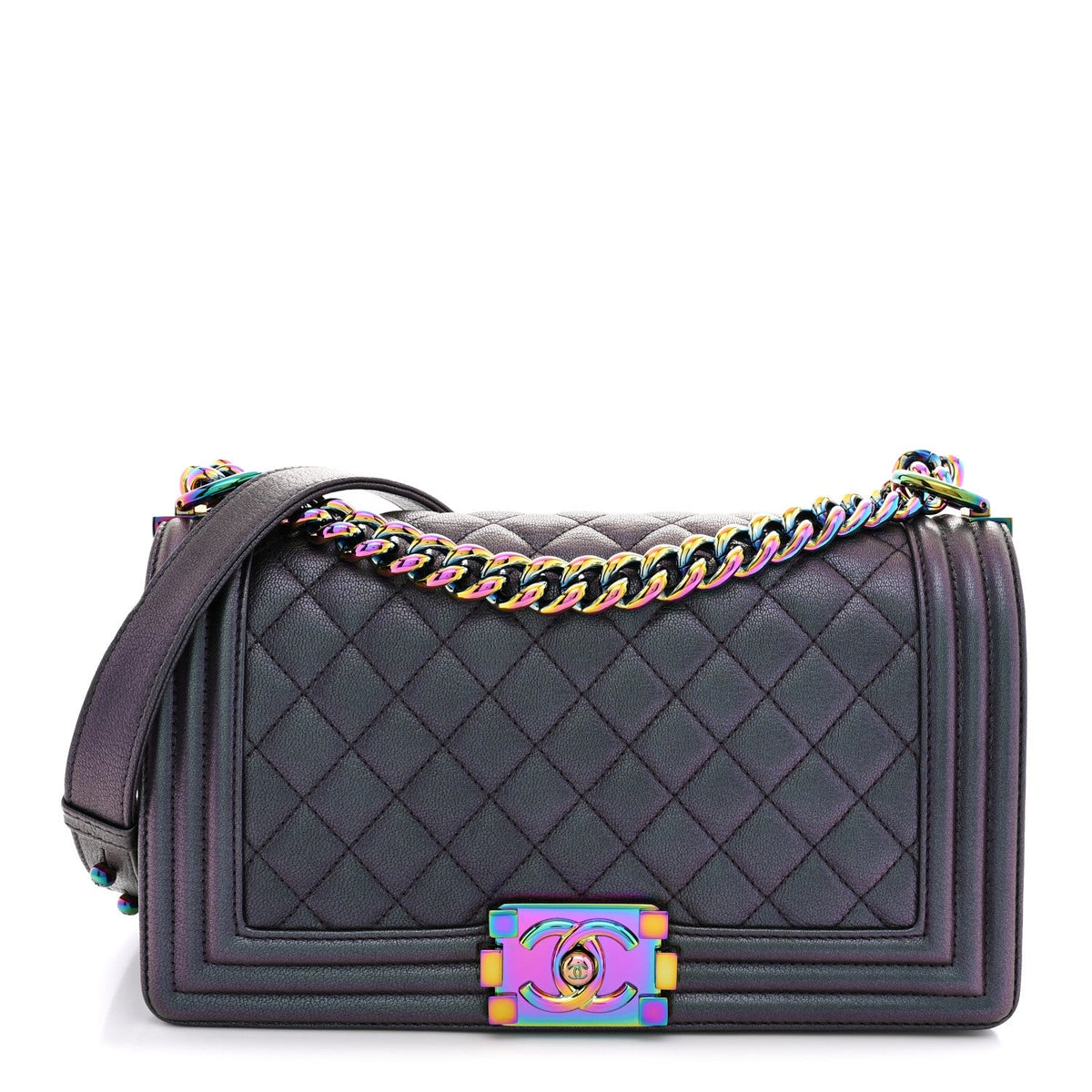 Iridescent Goatskin Quilted Medium Boy Flap Purple