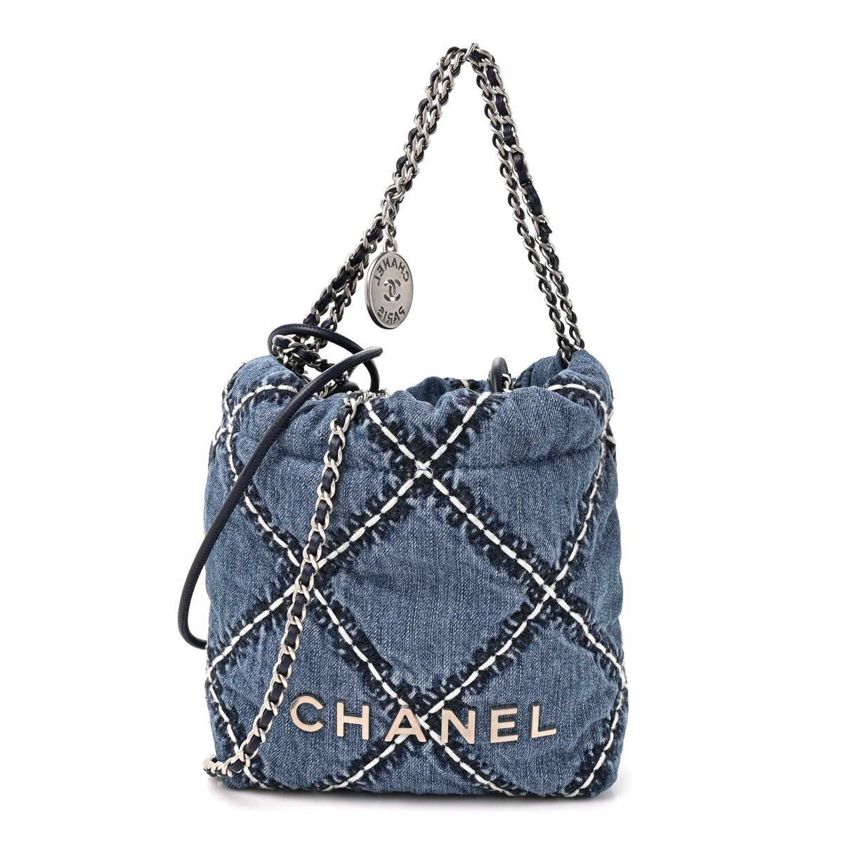 Denim Stitched Quilted Mini Chanel 22 Blue