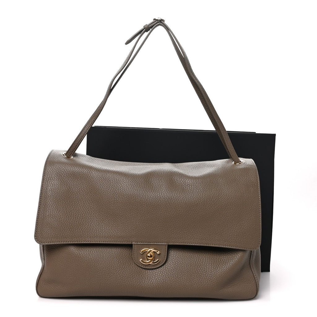 Grained Calfskin Souplissimo Maxi Flap Dark Khaki