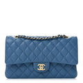 Caviar Quilted Medium Double Flap Blue
