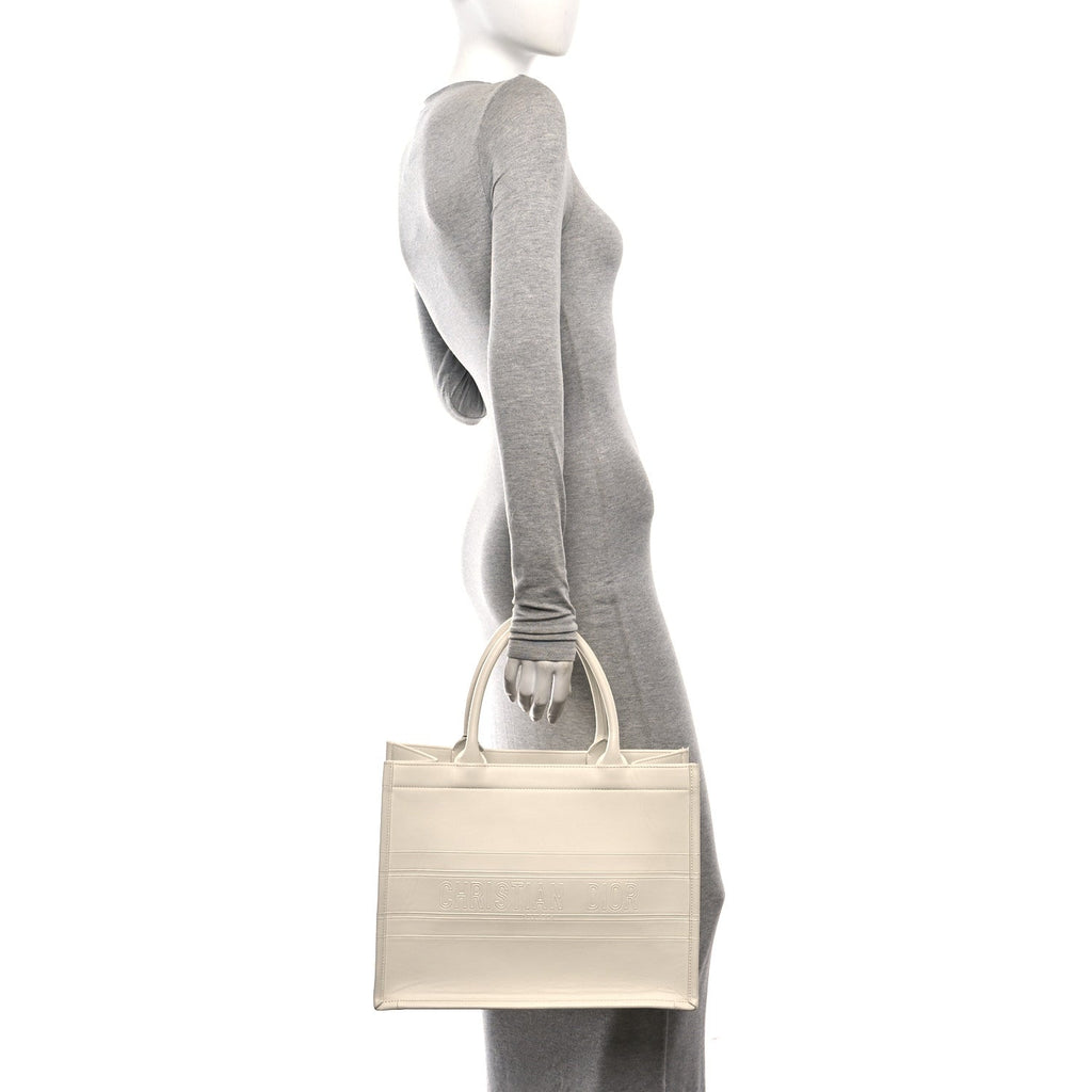 Calfskin Embossed Medium Book Tote Ivory Tote Ivory