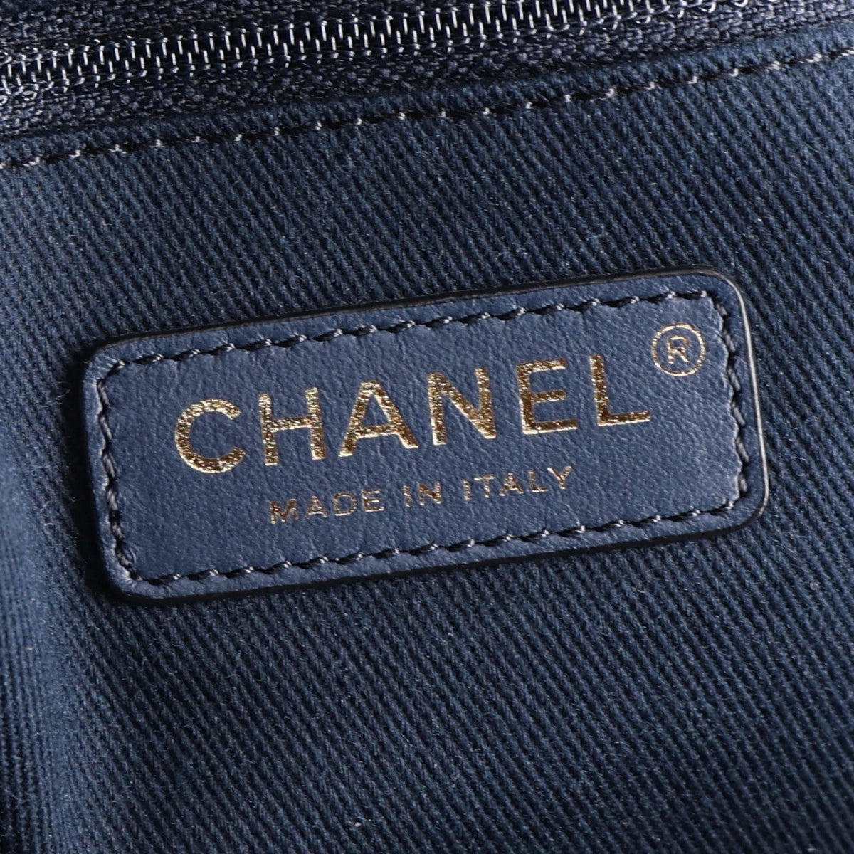 Lurex Canvas Medium Deauville Tote Navy Blue Gold