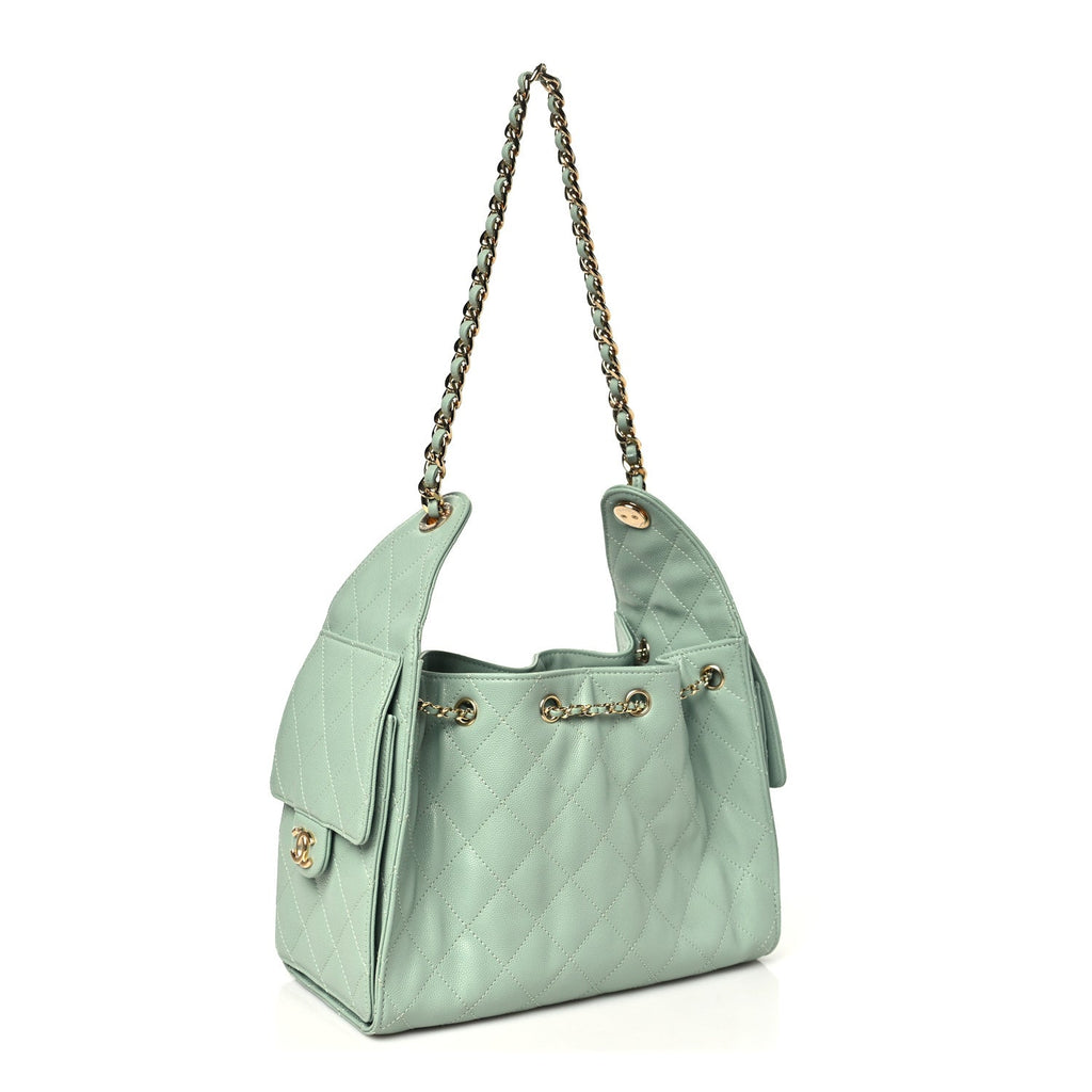 Caviar Quilted Small Chanel 25 Handbag Light Green