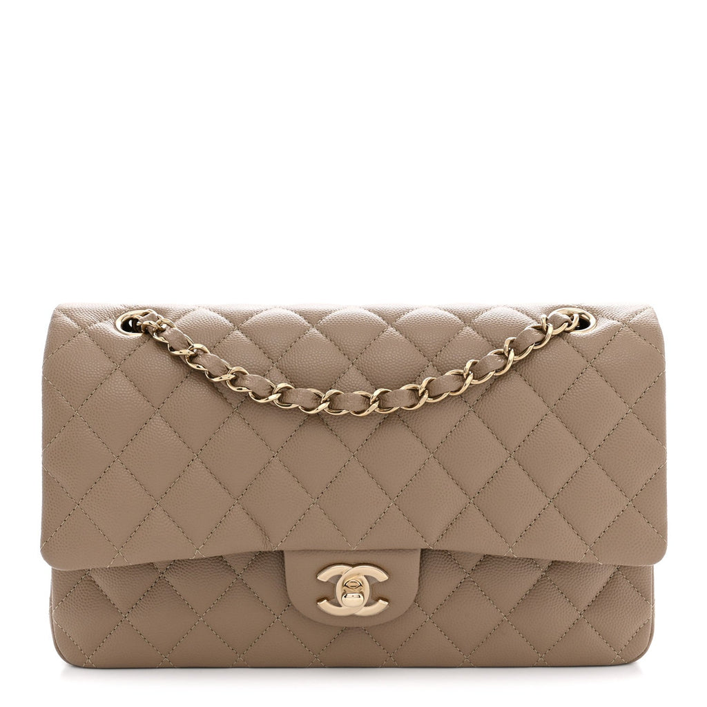 Caviar Quilted Medium Double Flap Dark Beige