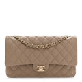 Caviar Quilted Medium Double Flap Dark Beige