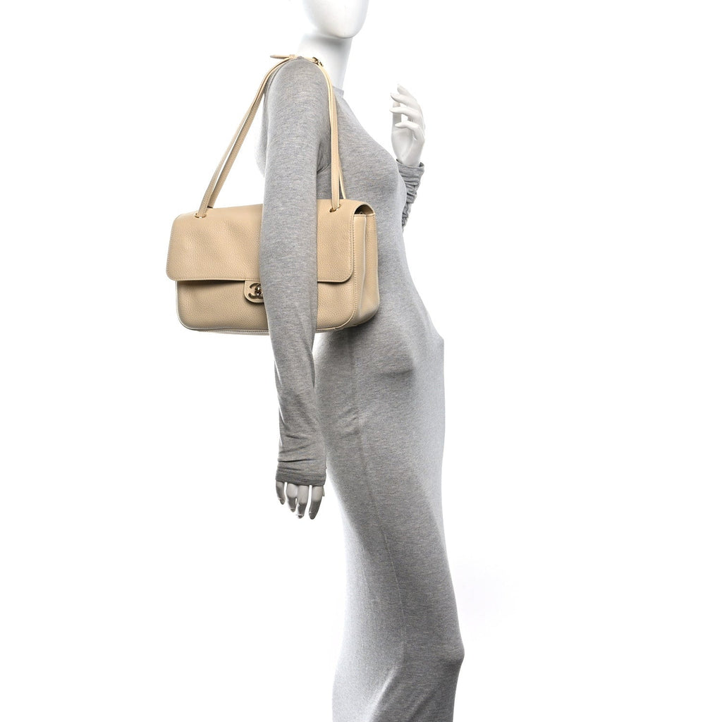 Grained Calfskin Small Souplissimo Maxi Flap Beige