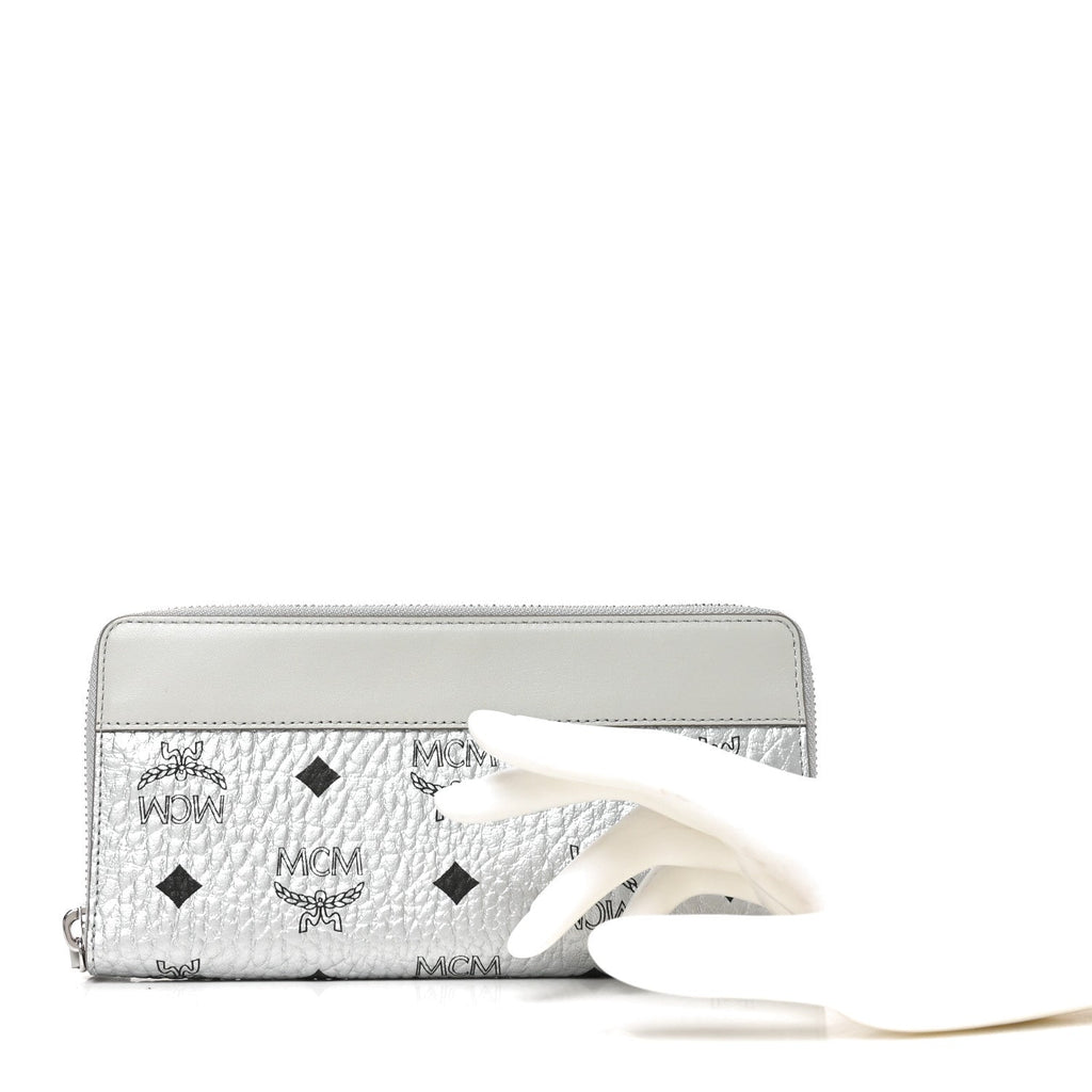 Metallic Visetos Aren VI Zip Around Wallet Silver