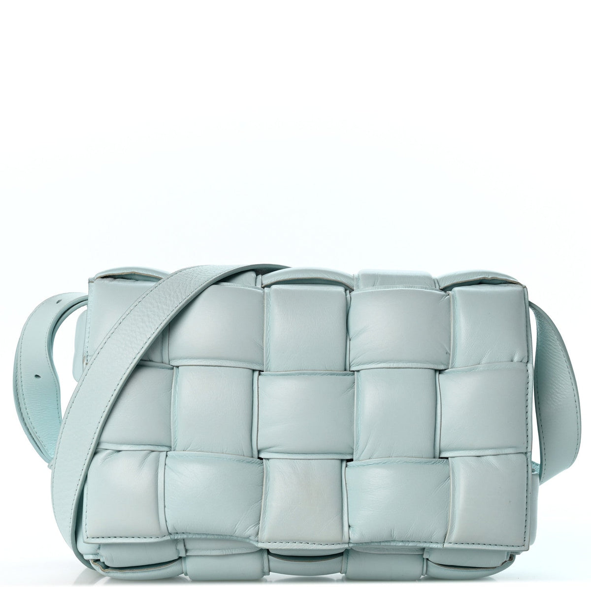Paper Calfskin Maxi Intreccio Padded Cassette Crossbody Bag Ice