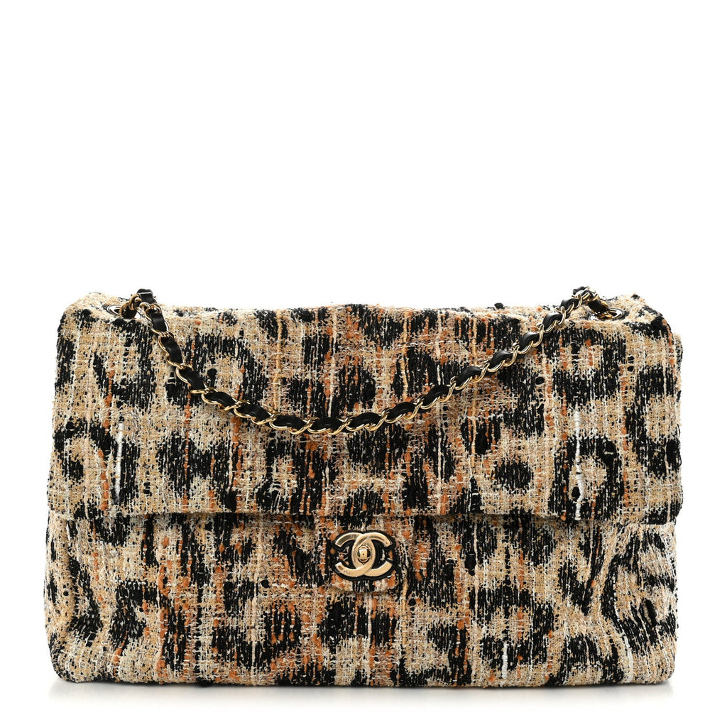 Tweed Mixed Fibers Leopard Print Souplissimo Maxi Flap Brown Black White