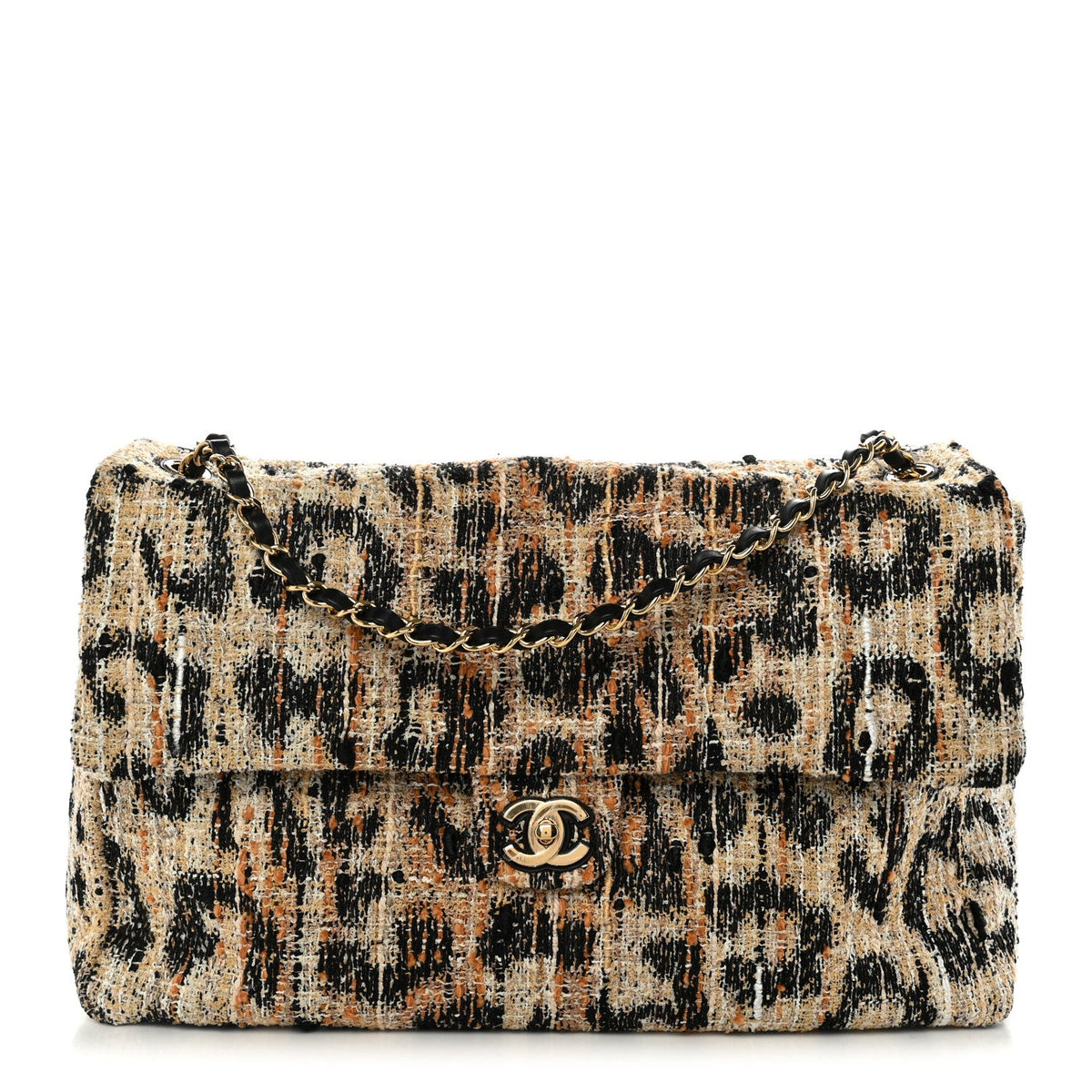 Tweed Mixed Fibers Leopard Print Souplissimo Maxi Flap Brown Black White