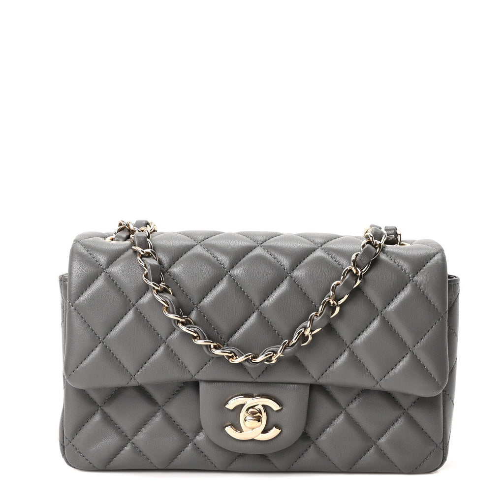 Lambskin Quilted Mini Rectangular Flap Dark Grey