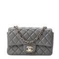 Lambskin Quilted Mini Rectangular Flap Dark Grey