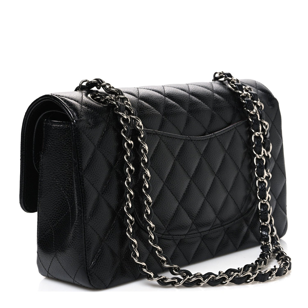 Caviar Quilted Medium Double Flap Black