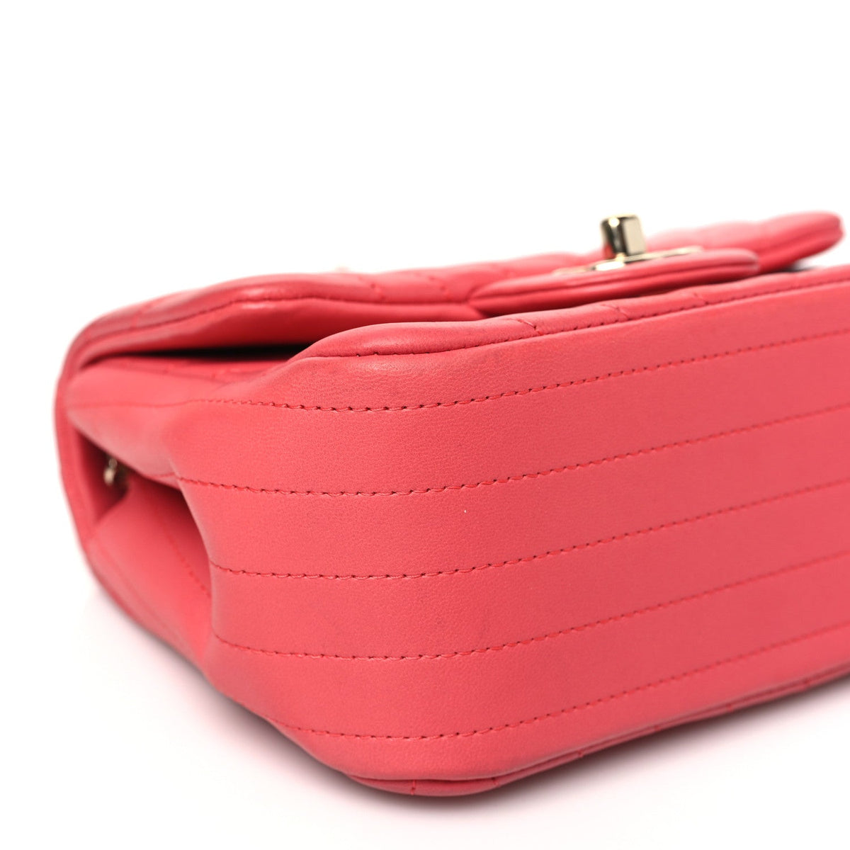 Lambskin Chevron Quilted Mini Square Flap Coral