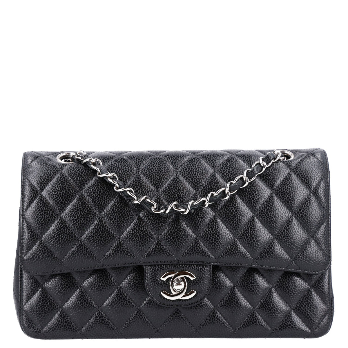 Caviar Quilted Medium Double Flap Black