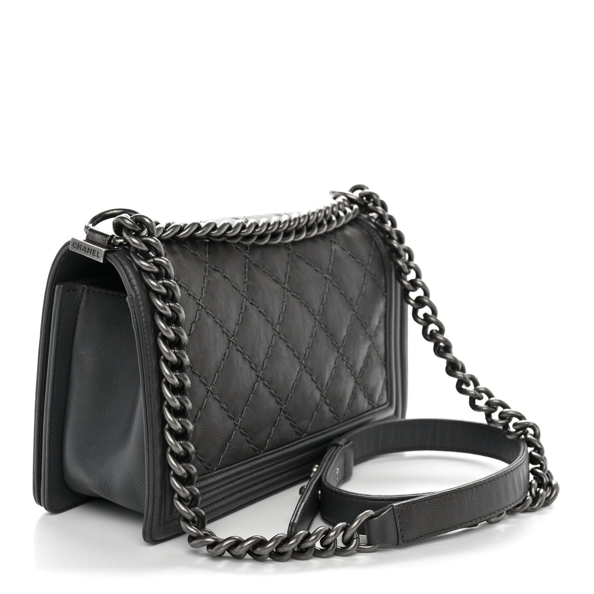 Calfskin Double Stitch Medium Boy Flap Grey
