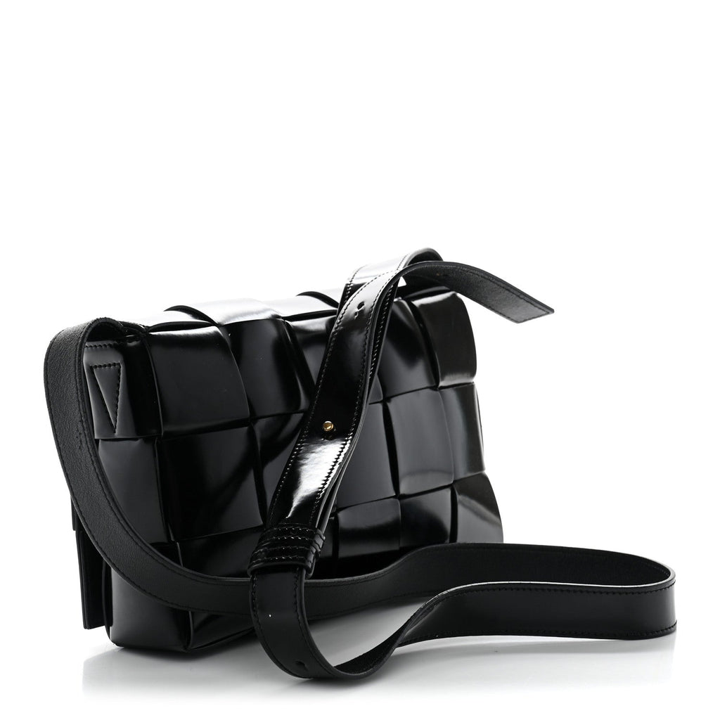 Patent Maxi Intrecciato Cassette Crossbody Bag Black