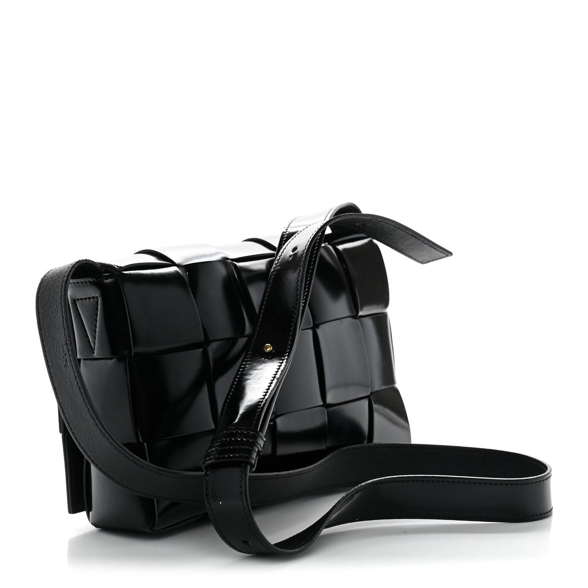 Patent Maxi Intrecciato Cassette Crossbody Bag Black