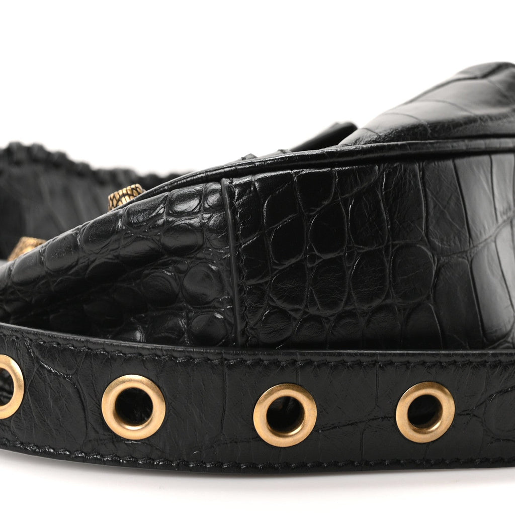 Extra Supple Calfskin Crocodile Embossed Le Cagole Shoulder Bag XS Black