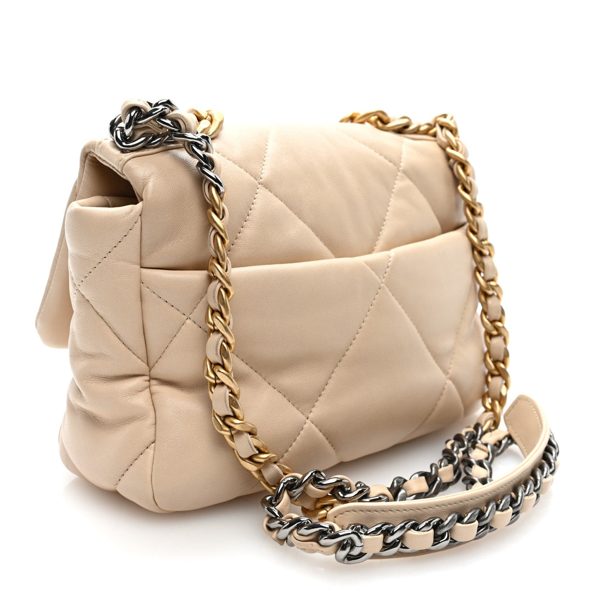 Lambskin Quilted Medium Chanel 19 Flap Light Beige