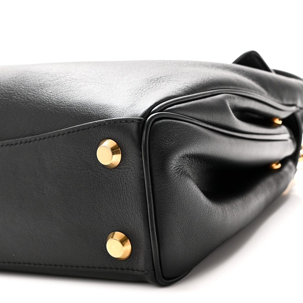 Natural Smooth Calfskin Small Rodeo Top Handle Handbag Black