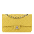 Lambskin Quilted Medium Double Flap Yellow
