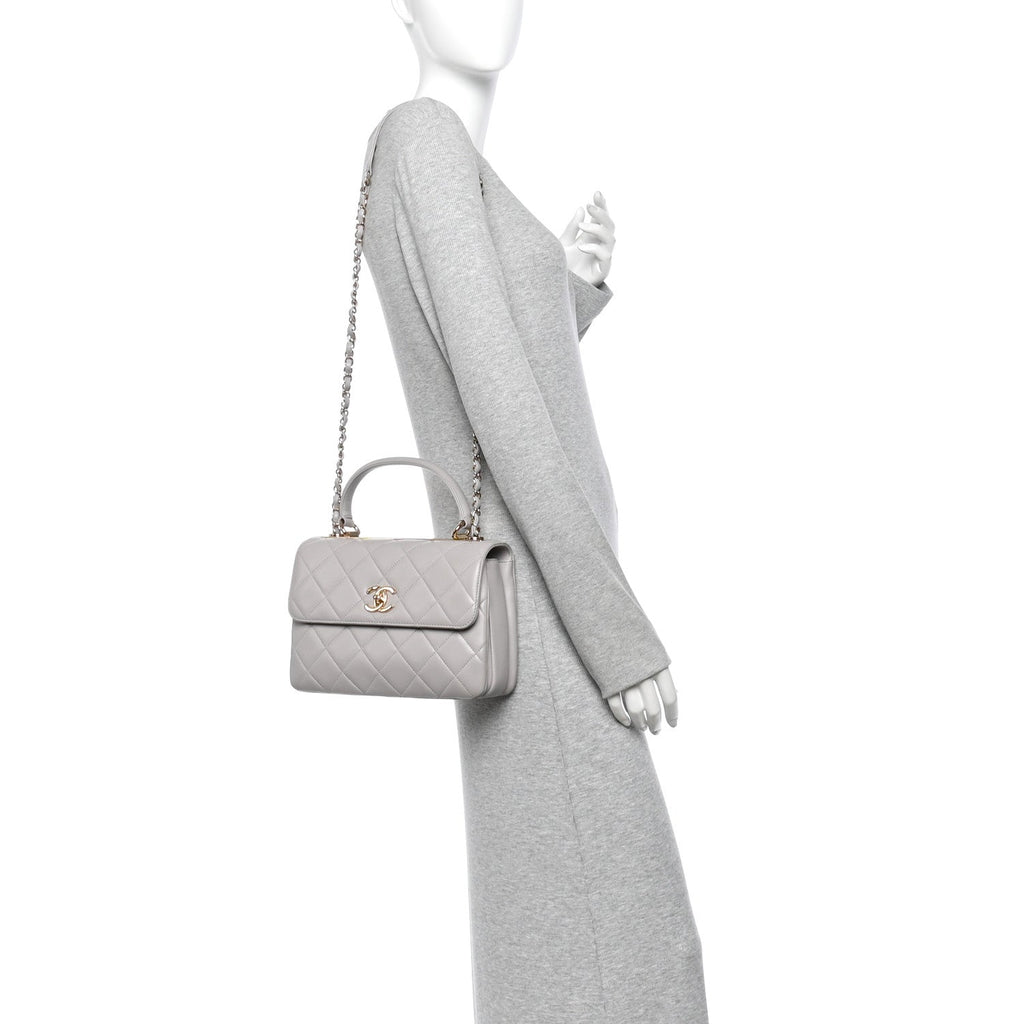 Lambskin Quilted Small Trendy CC Flap Dual Handle Bag Light Grey
