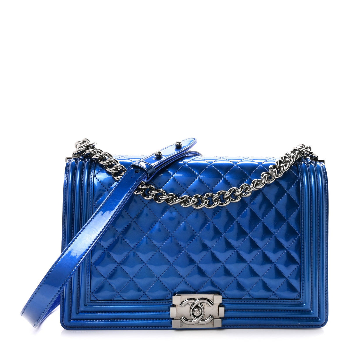 Metallic Patent Quilted New Medium Boy Flap Blue