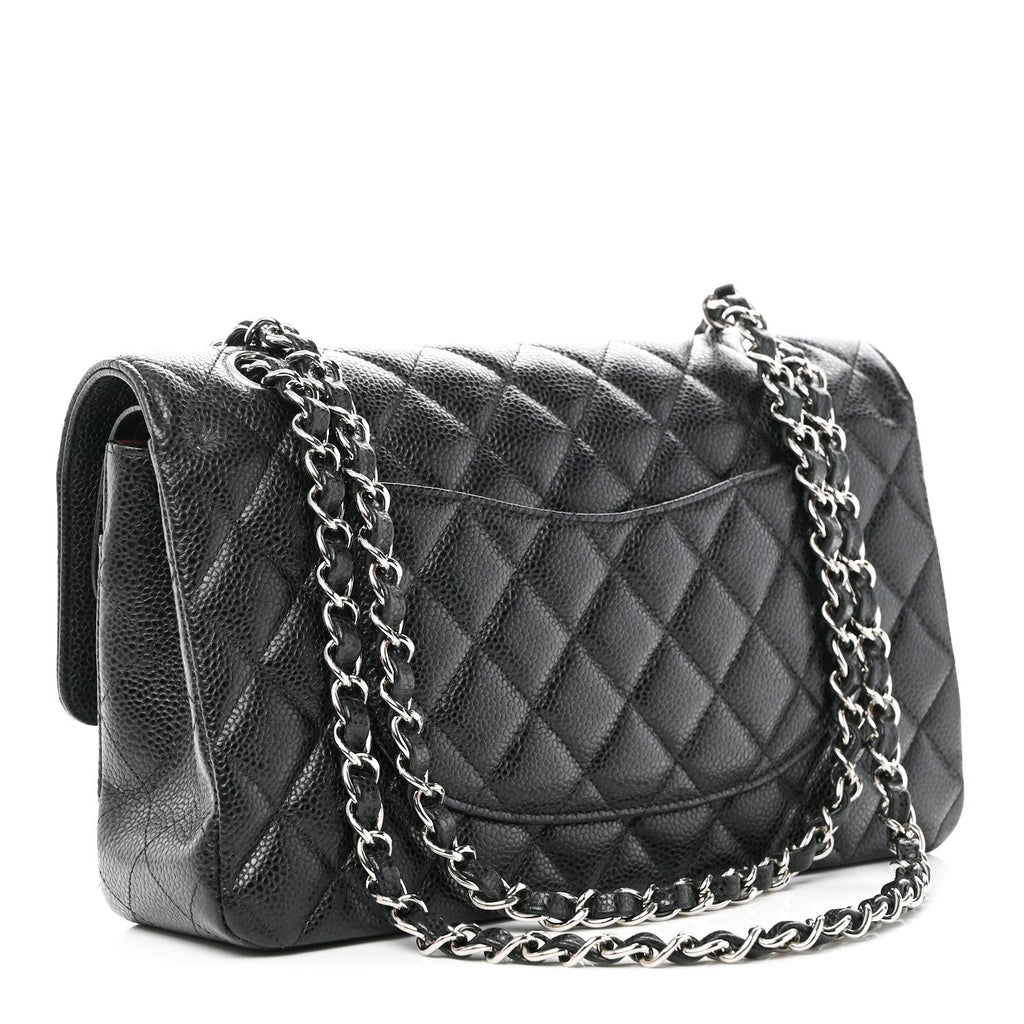 Caviar Quilted Medium Double Flap Black