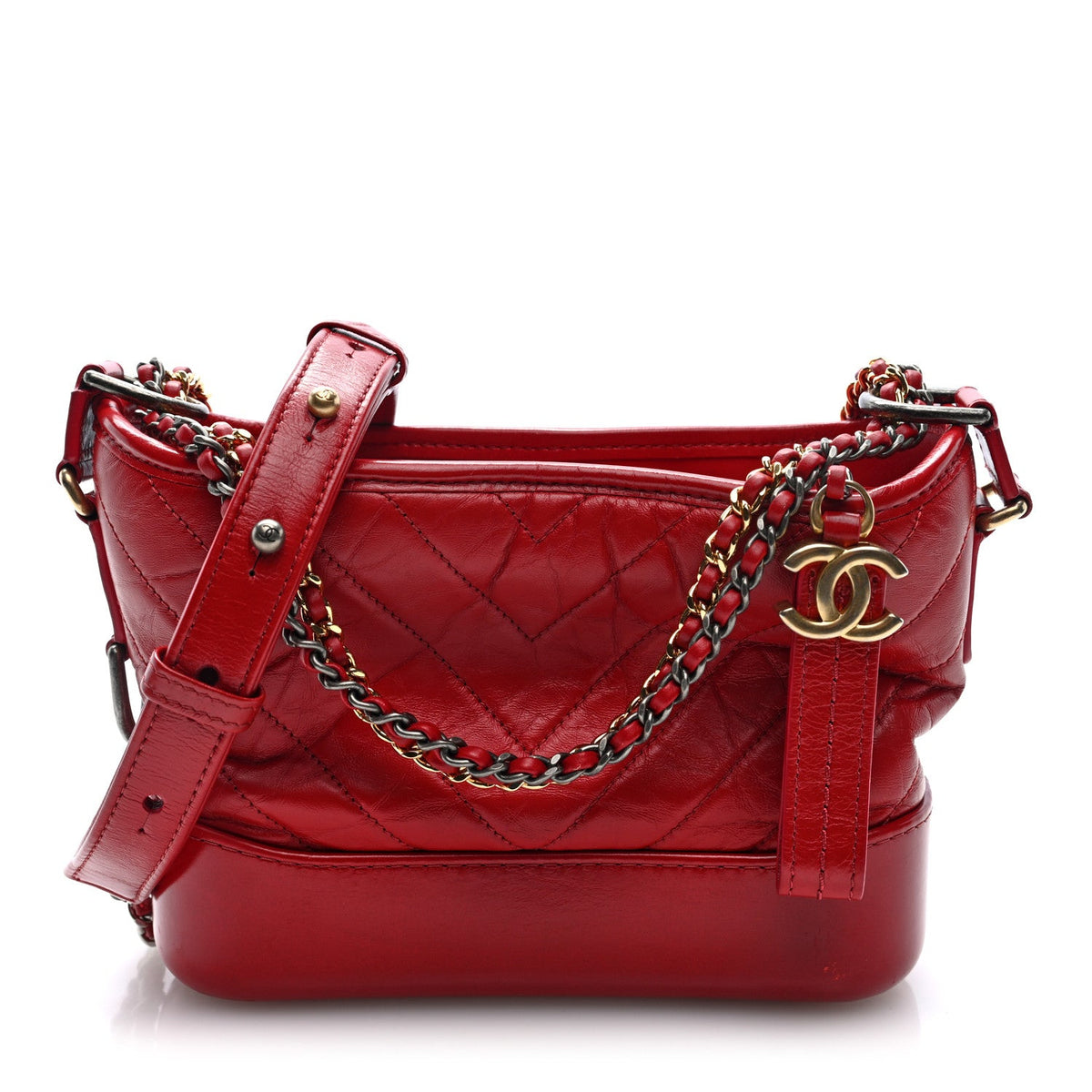 Aged Calfskin Chevron Quilted Small Gabrielle Hobo Red