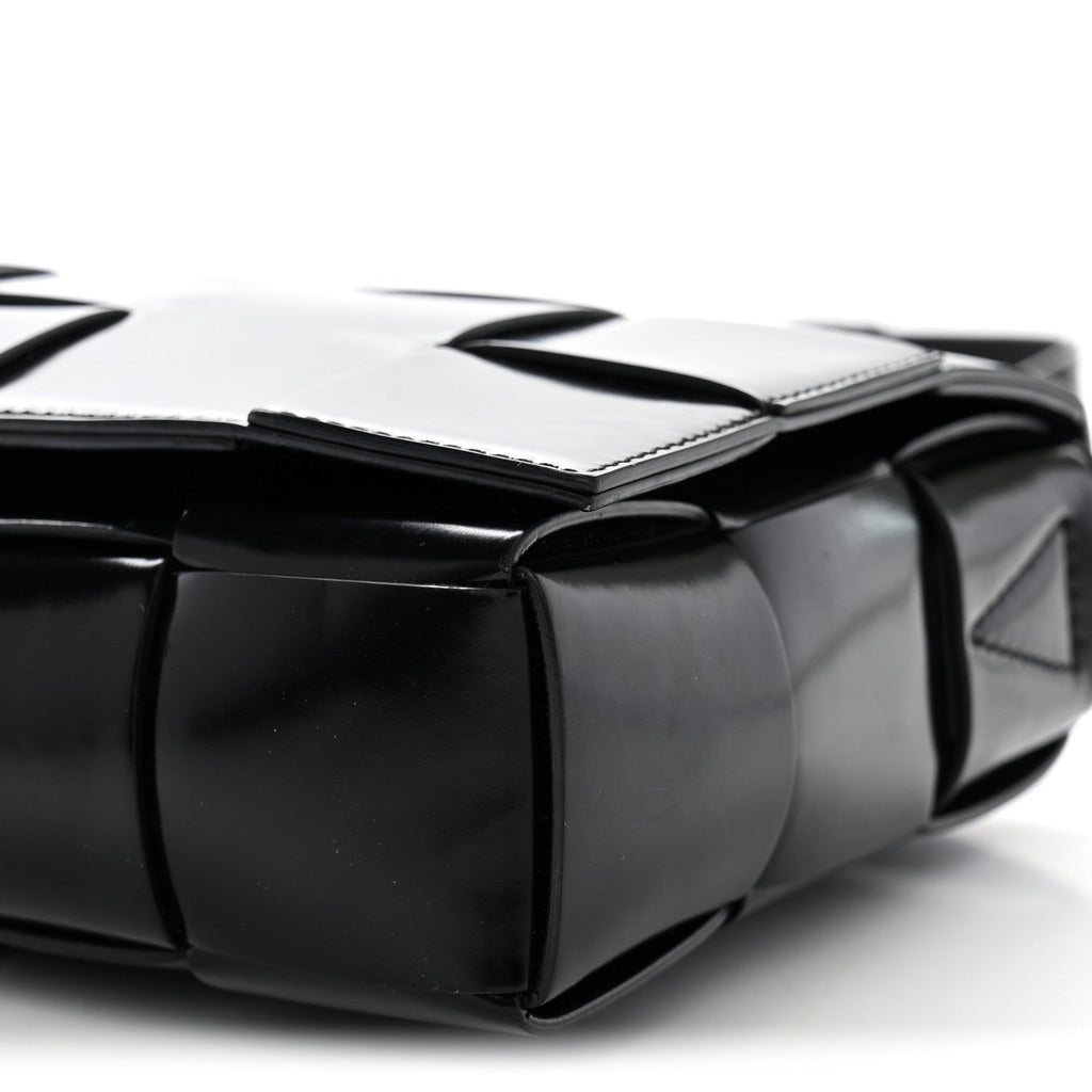 Patent Maxi Intrecciato Cassette Crossbody Bag Black