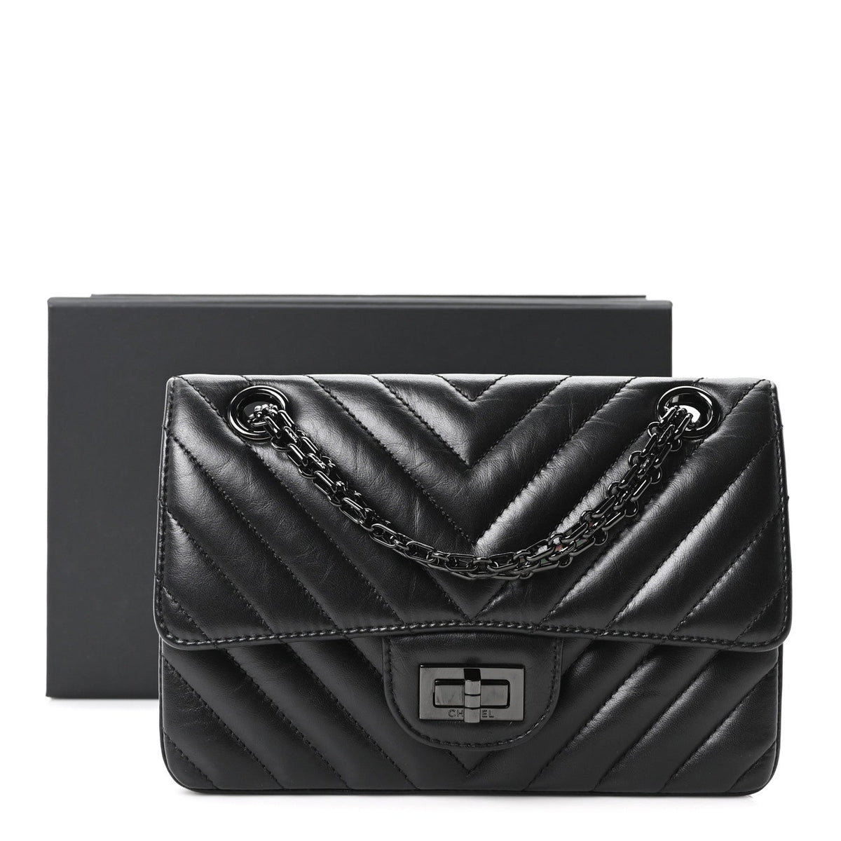 Aged Calfskin Chevron Quilted 2.55 Reissue Mini Flap So Black