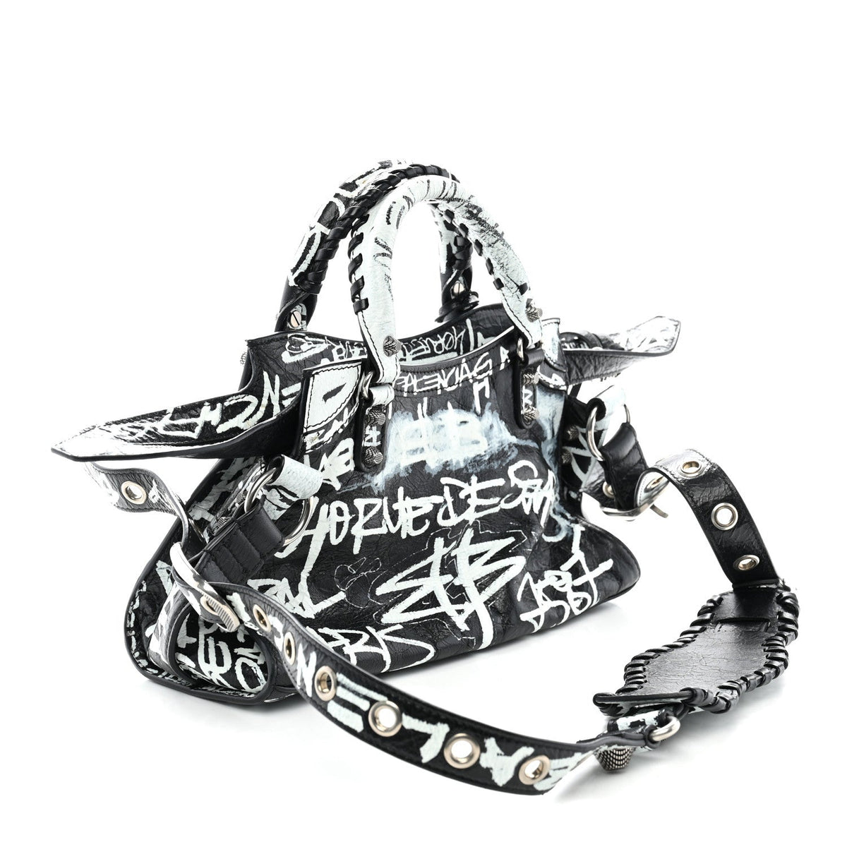 Agneau Arena Graffiti Neo Cagole City Handbag XS Black White