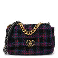 Tweed Quilted Medium Chanel 19 Flap Black Blue Purple