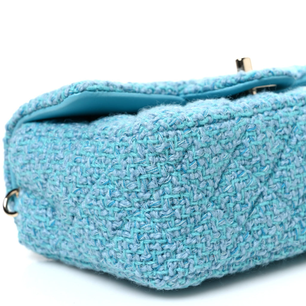 Wool Tweed Quilted Mini Rectangular Flap Turquoise Light Blue