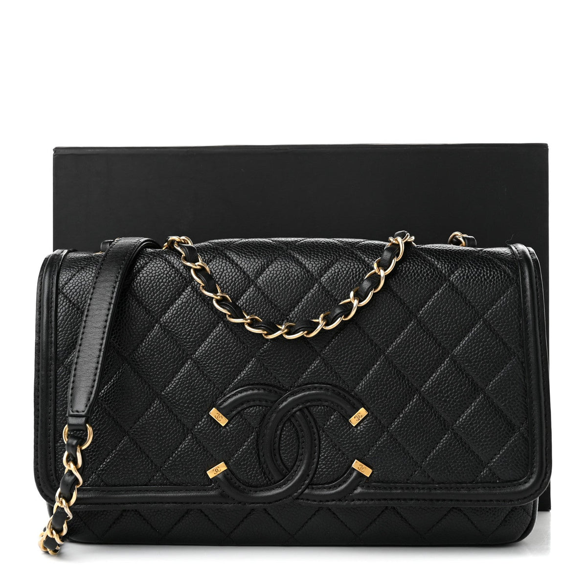 Caviar Quilted Medium CC Filigree Flap Black