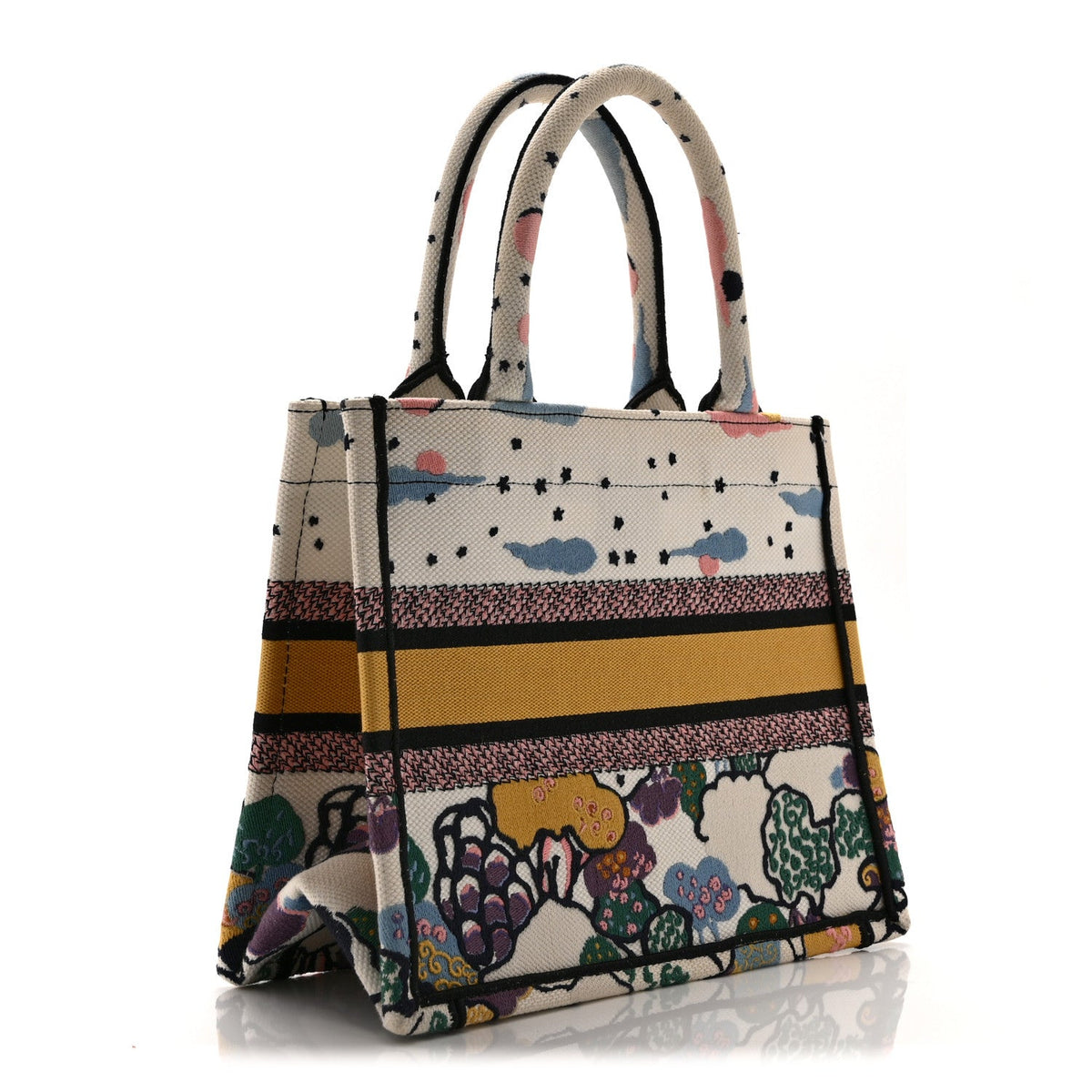 Canvas Embroidered Ciel De Reve Small Book Tote Latte Multicolor