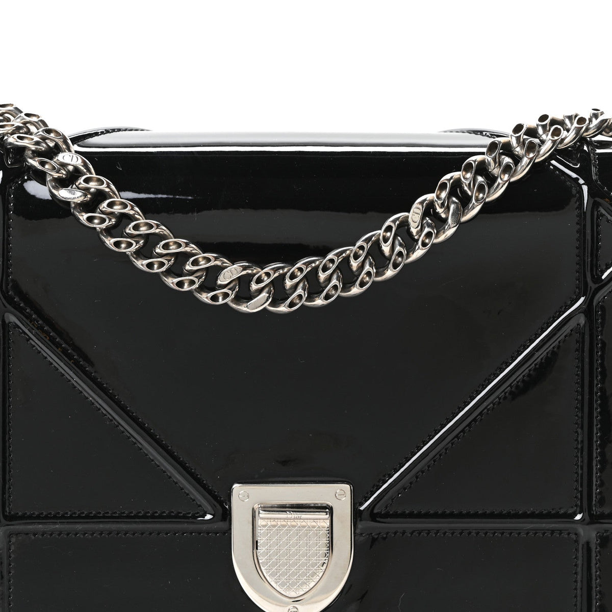 Patent Medium Diorama Flap Bag Black